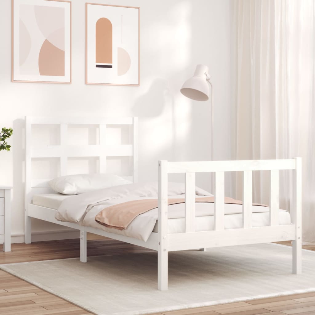 vidaXL Estructura de cama individual con cabecero madera maciza blanco