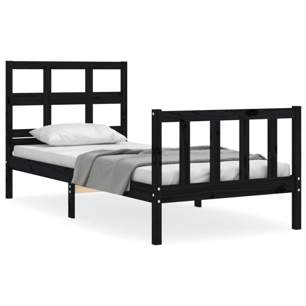 vidaXL Estructura de cama individual con cabecero madera maciza negro