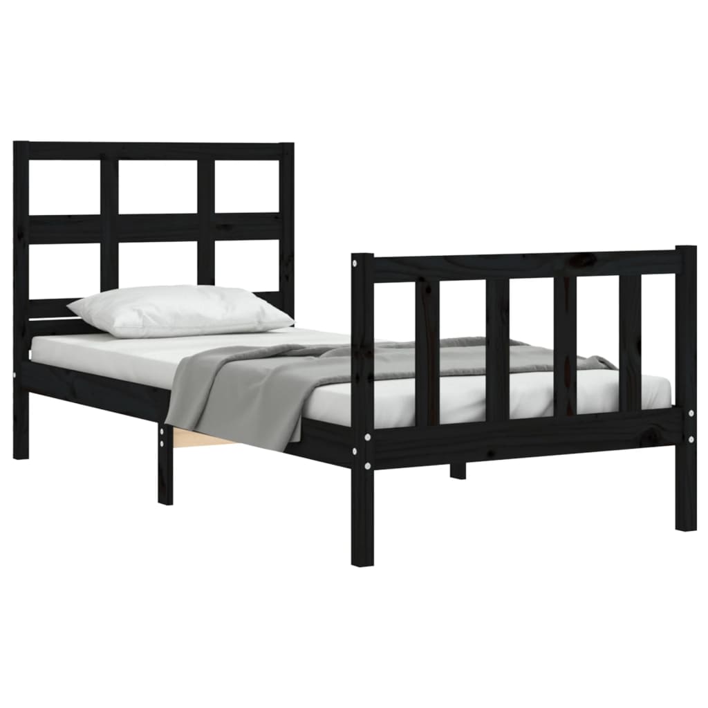 vidaXL Estructura de cama individual con cabecero madera maciza negro