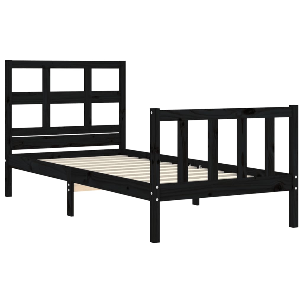 vidaXL Estructura de cama individual con cabecero madera maciza negro