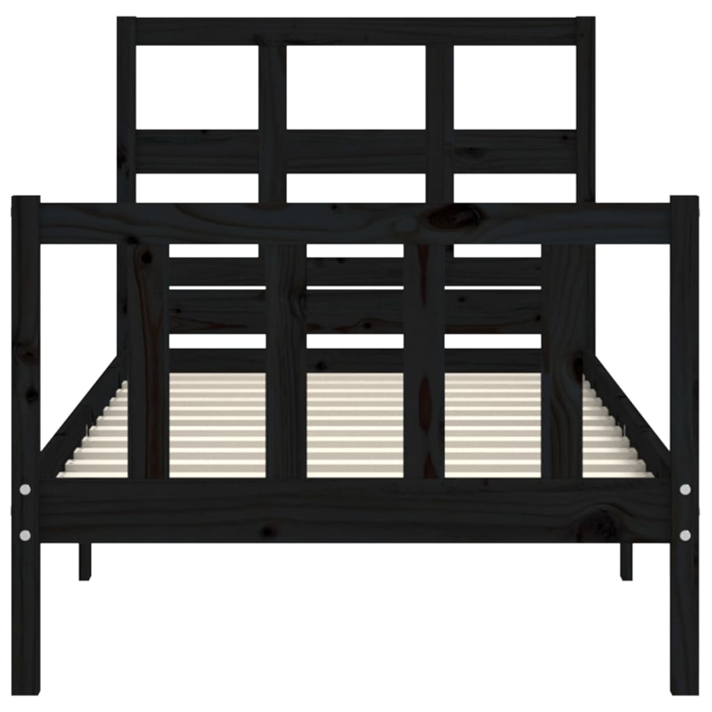 vidaXL Estructura de cama individual con cabecero madera maciza negro