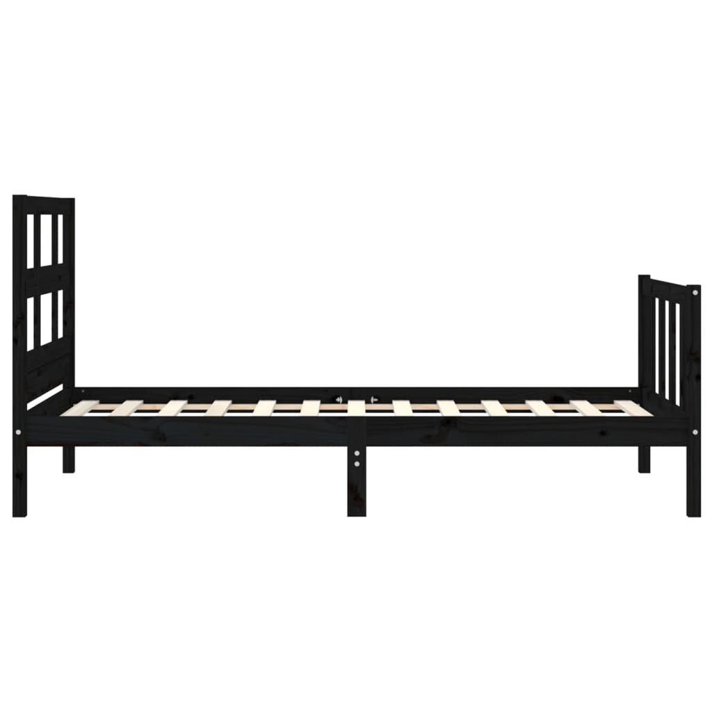 vidaXL Estructura de cama individual con cabecero madera maciza negro