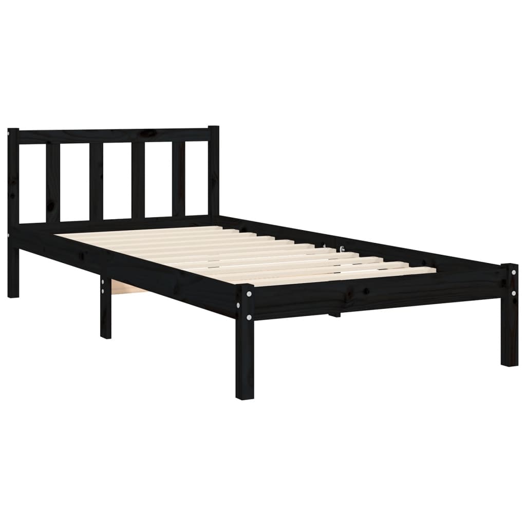 vidaXL Estructura de cama individual con cabecero madera maciza negro