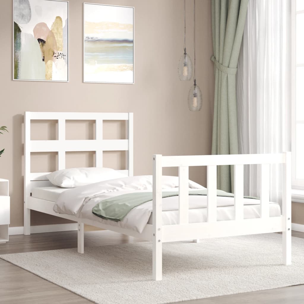 vidaXL Estructura de cama con cabecero madera maciza blanco