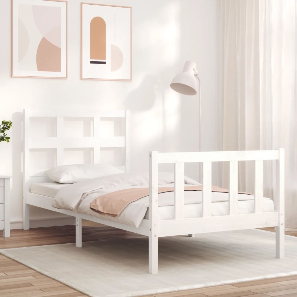 vidaXL Estructura de cama con cabecero madera maciza blanco