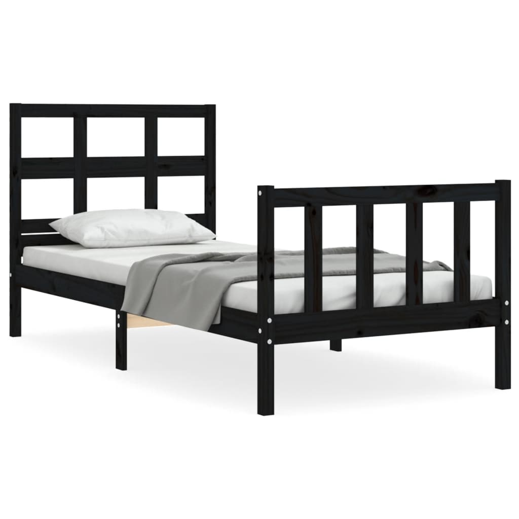 vidaXL Estructura de cama con cabecero madera maciza negro