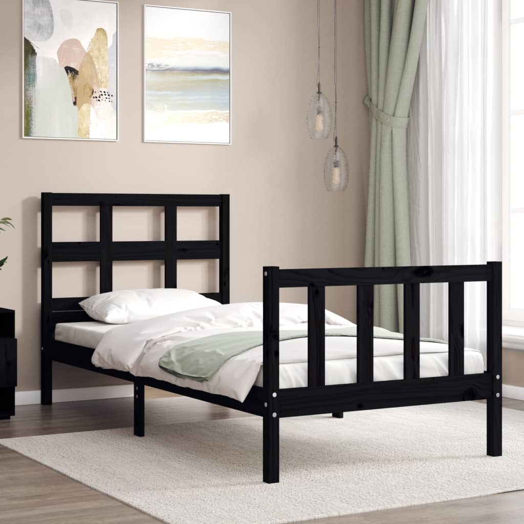 vidaXL Estructura de cama con cabecero madera maciza negro