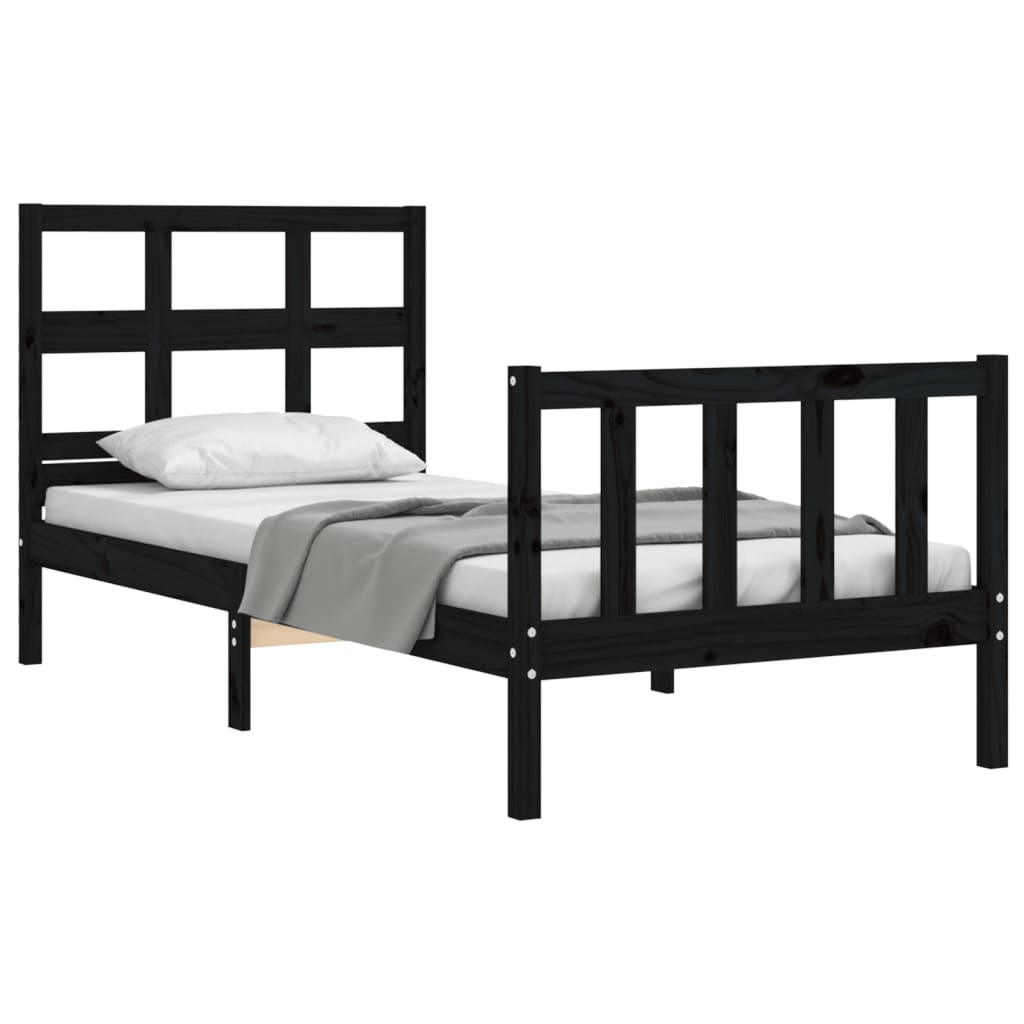 vidaXL Estructura de cama con cabecero madera maciza negro