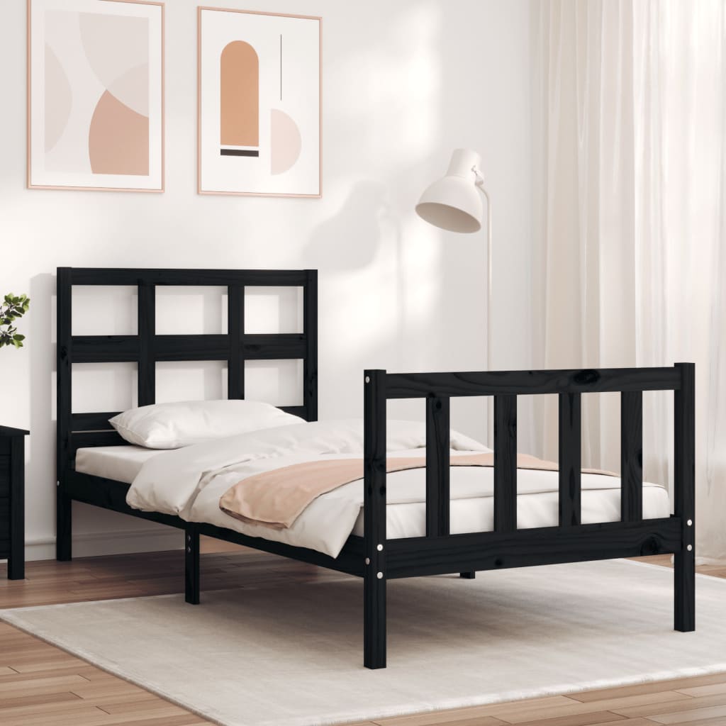 vidaXL Estructura de cama con cabecero madera maciza negro