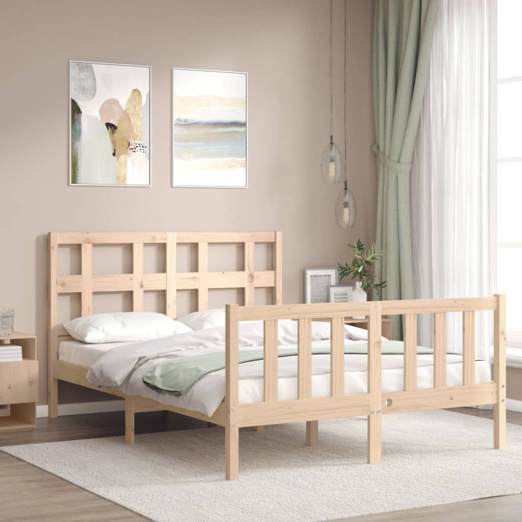 vidaXL Estructura de cama de matrimonio con cabecero madera maciza