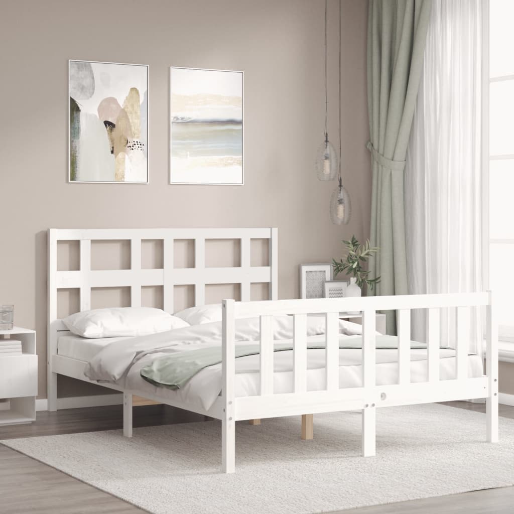 vidaXL Estructura cama de matrimonio con cabecero madera maciza blanco