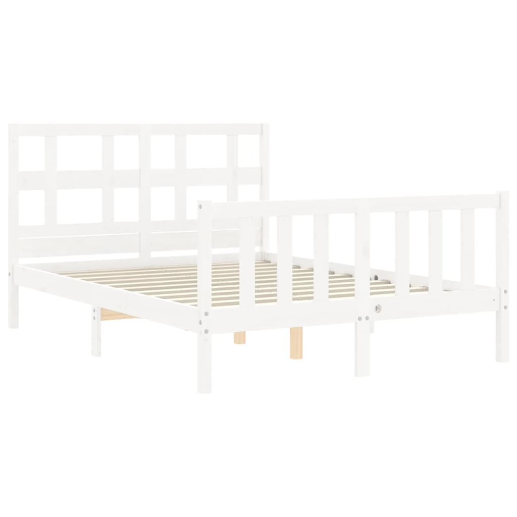 vidaXL Estructura cama de matrimonio con cabecero madera maciza blanco