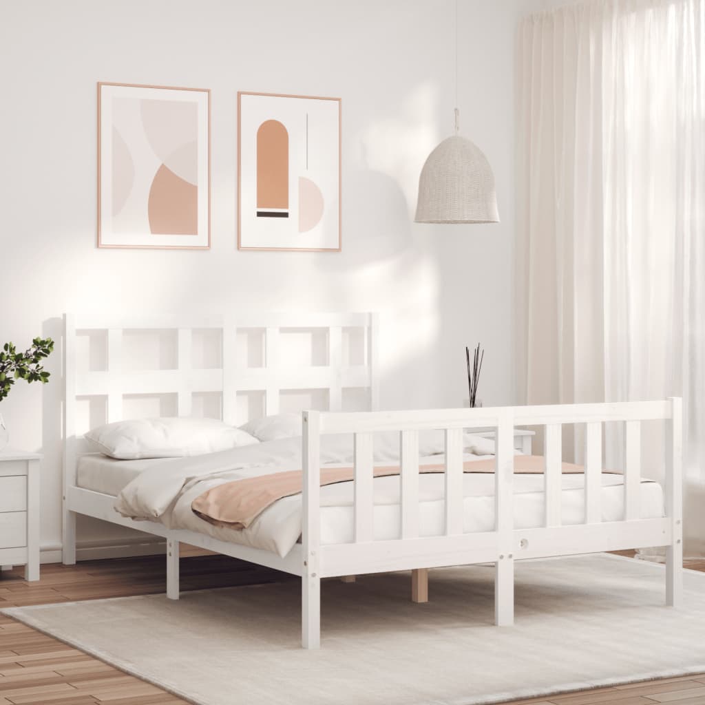 vidaXL Estructura cama de matrimonio con cabecero madera maciza blanco