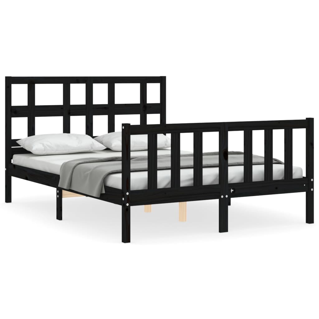 vidaXL Estructura de cama con cabecero madera maciza negro 140x190 cm