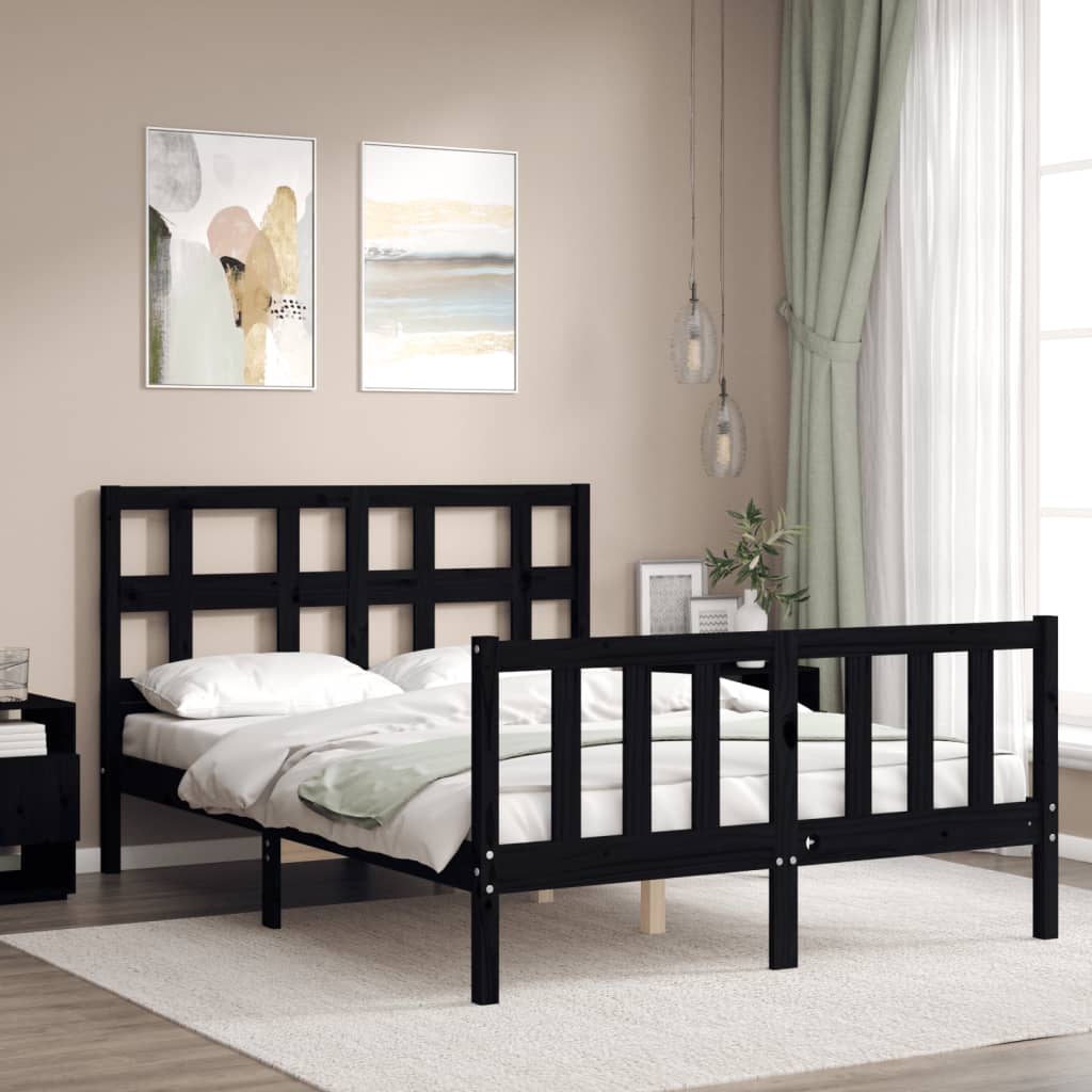 vidaXL Estructura de cama con cabecero madera maciza negro 140x190 cm