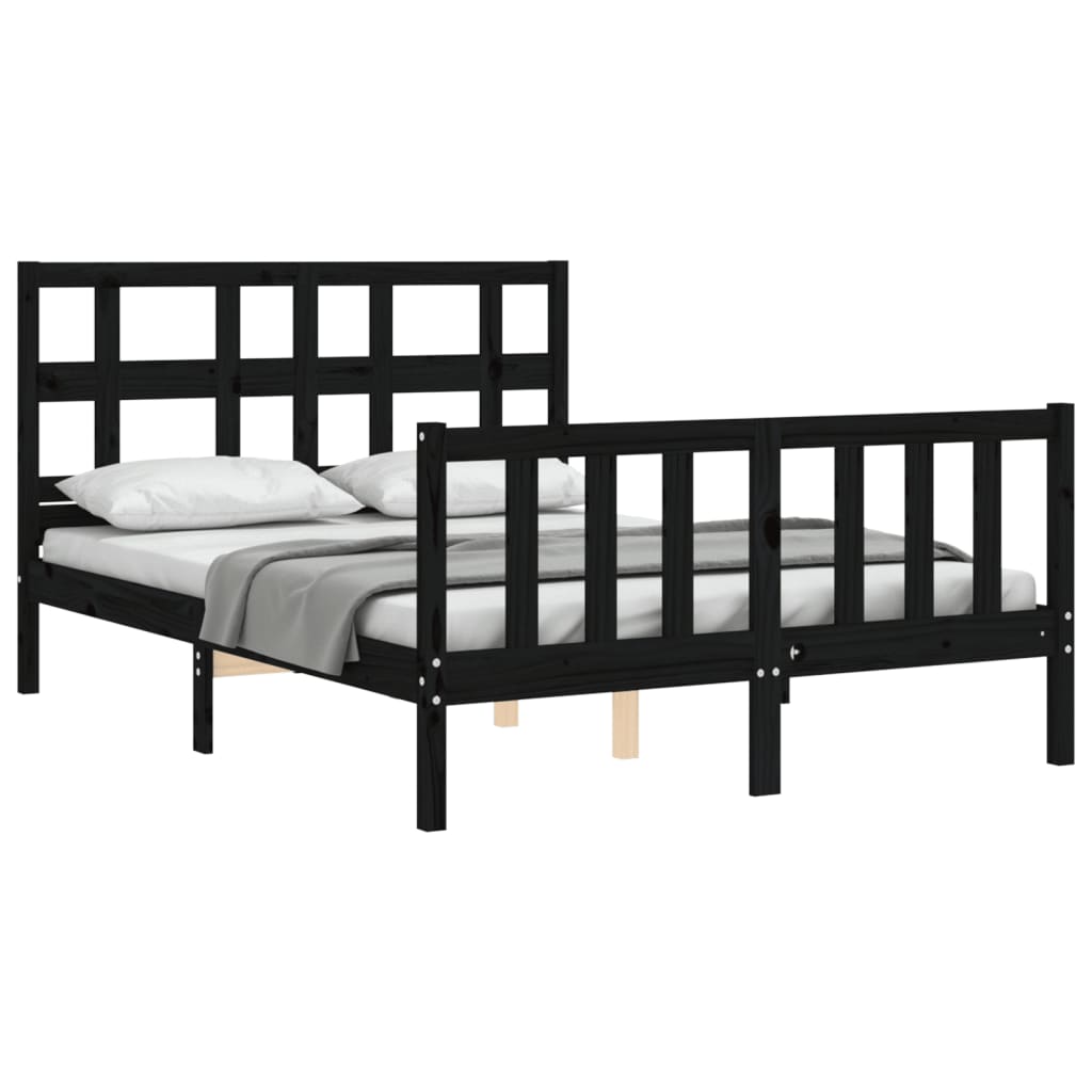 vidaXL Estructura de cama con cabecero madera maciza negro 140x190 cm