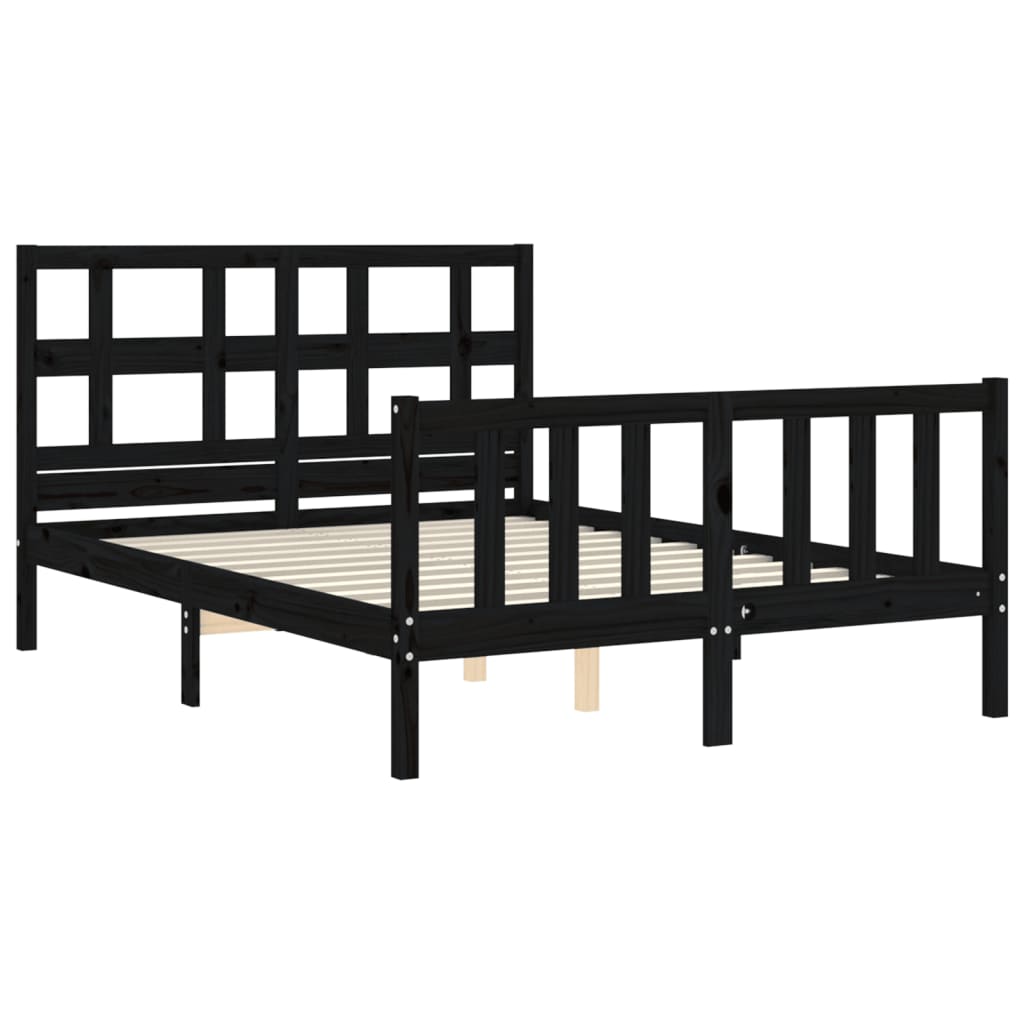 vidaXL Estructura de cama con cabecero madera maciza negro 140x190 cm