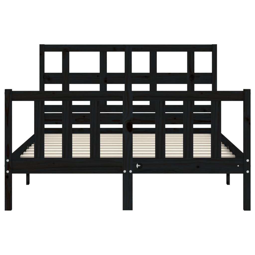 vidaXL Estructura de cama con cabecero madera maciza negro 140x190 cm