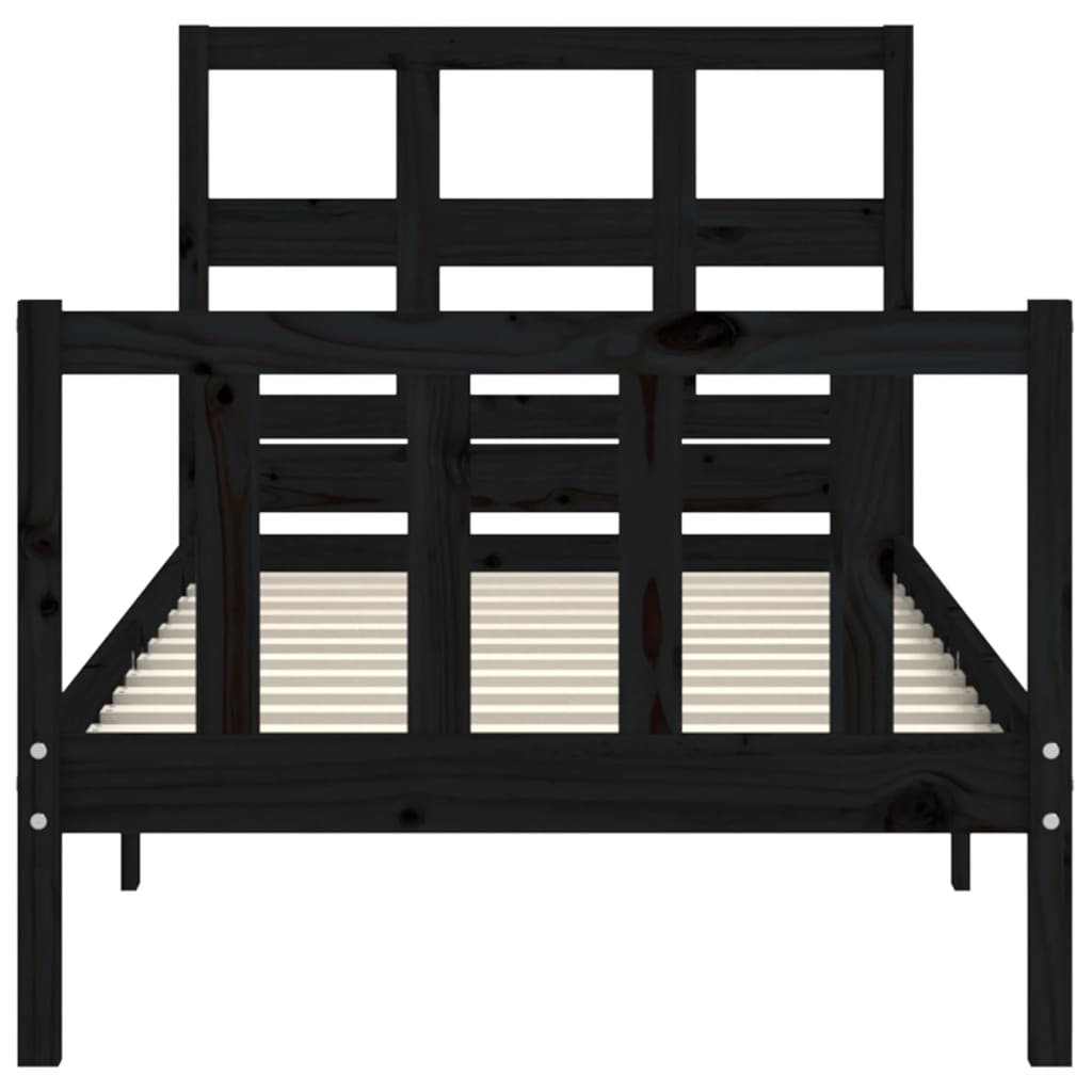 vidaXL Estructura de cama con cabecero madera maciza negro 90x200 cm