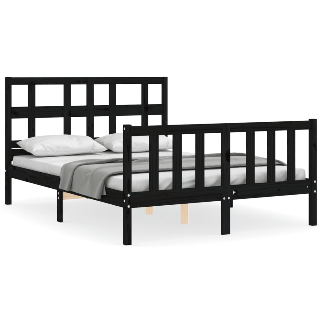 vidaXL Estructura de cama con cabecero madera maciza negro 120x200 cm