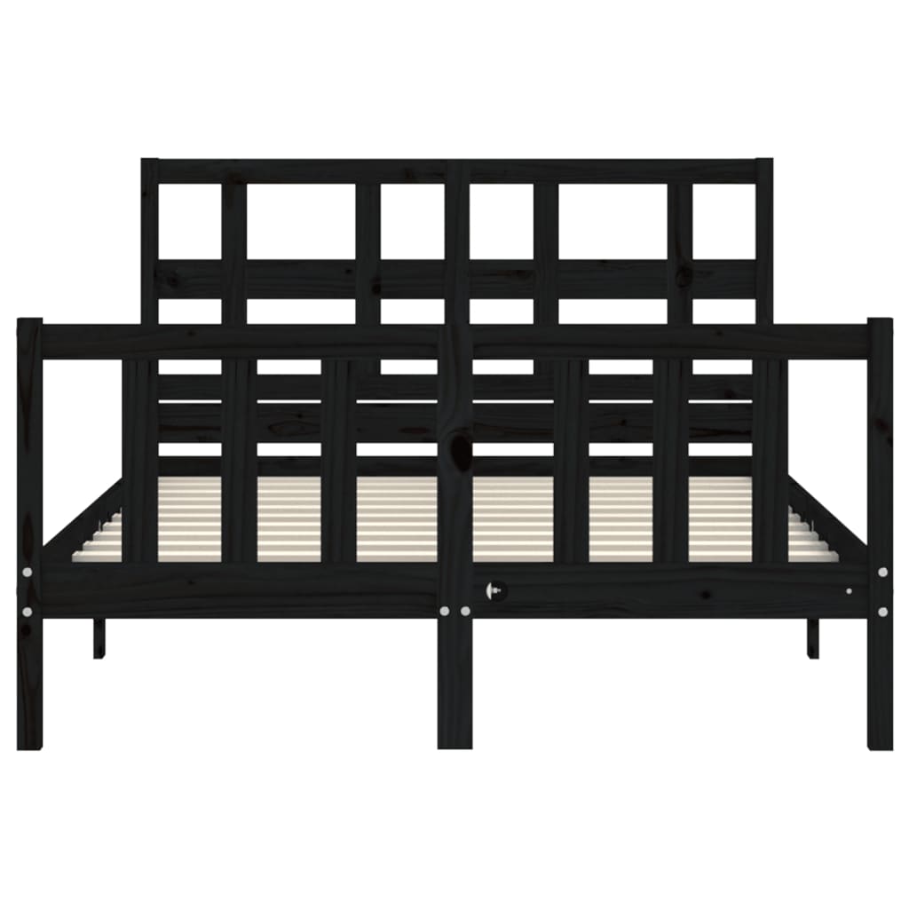 vidaXL Estructura de cama con cabecero madera maciza negro 120x200 cm