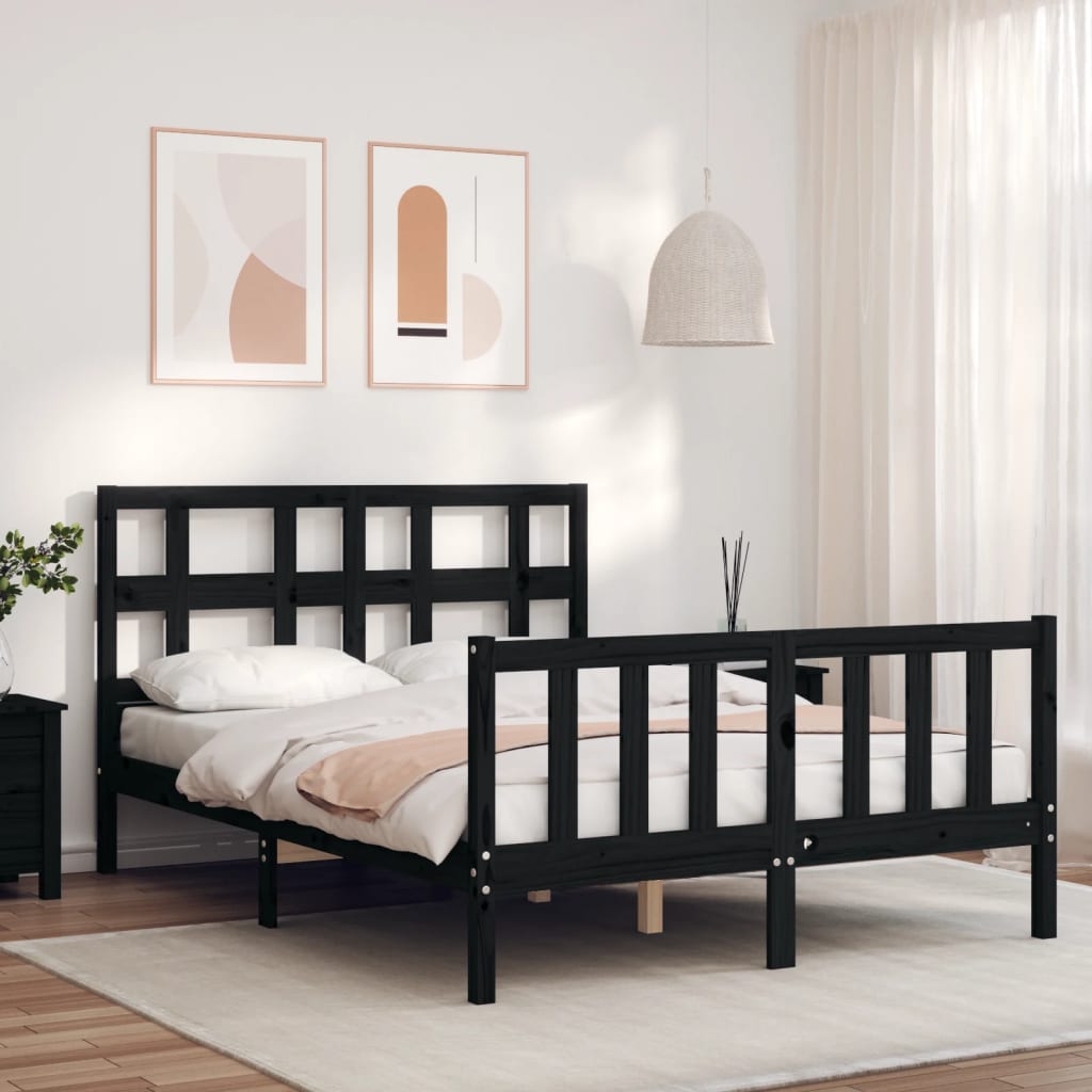 vidaXL Estructura de cama con cabecero madera maciza negro 120x200 cm