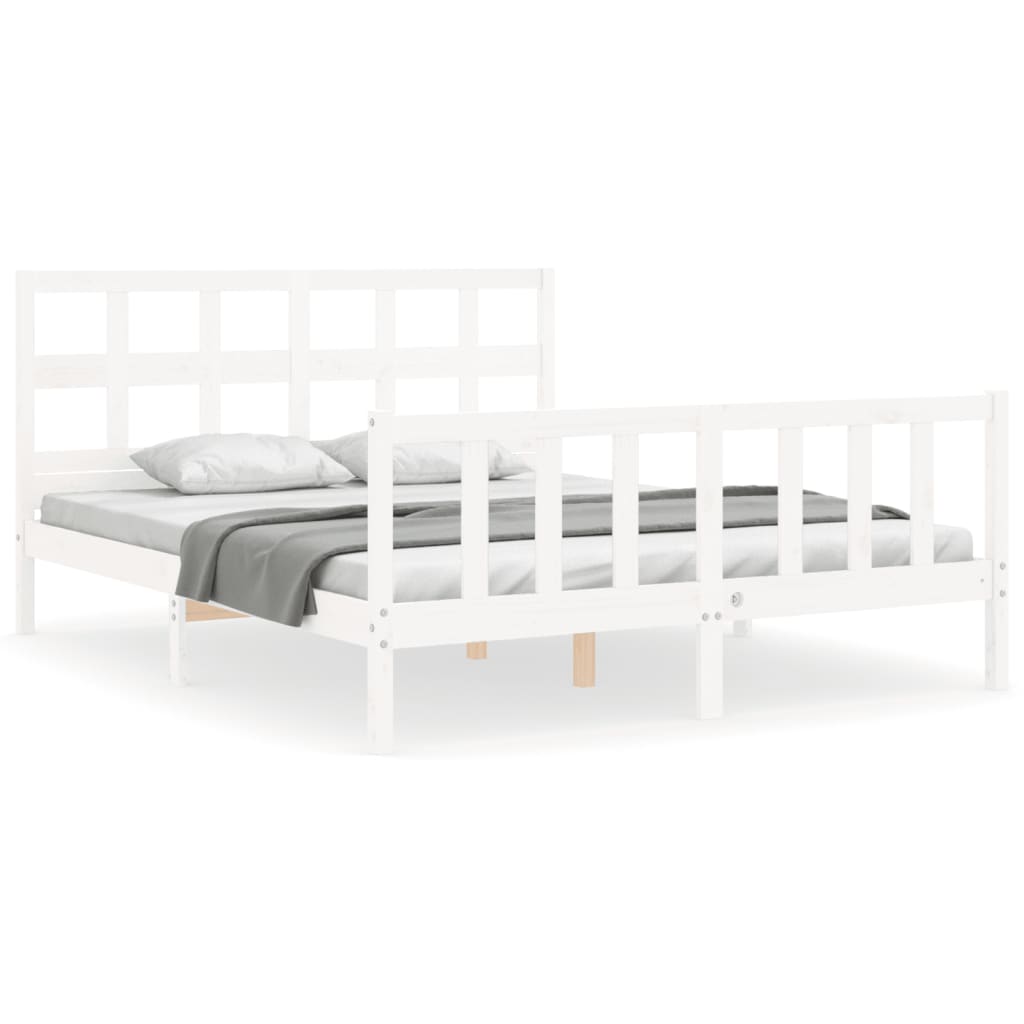 vidaXL Estructura de cama matrimonio con cabecero madera maciza blanco