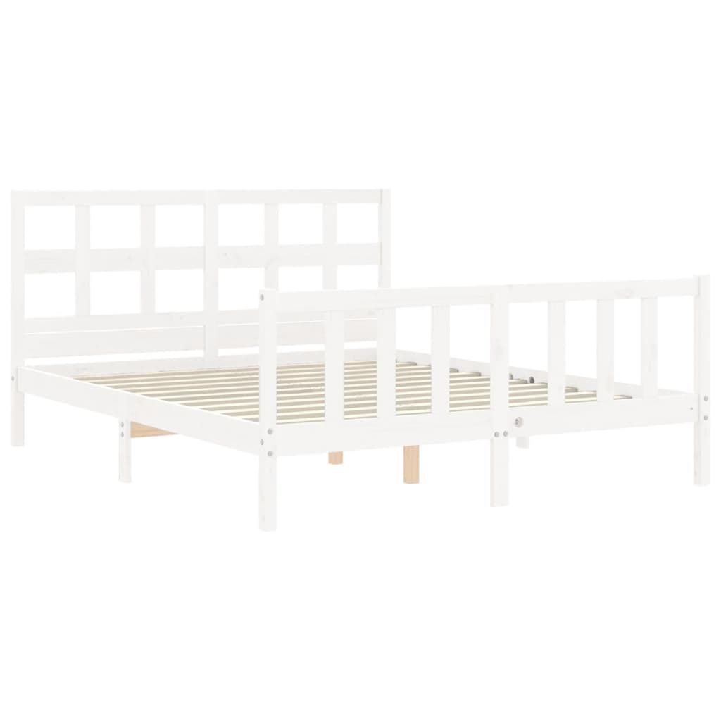 vidaXL Estructura de cama matrimonio con cabecero madera maciza blanco