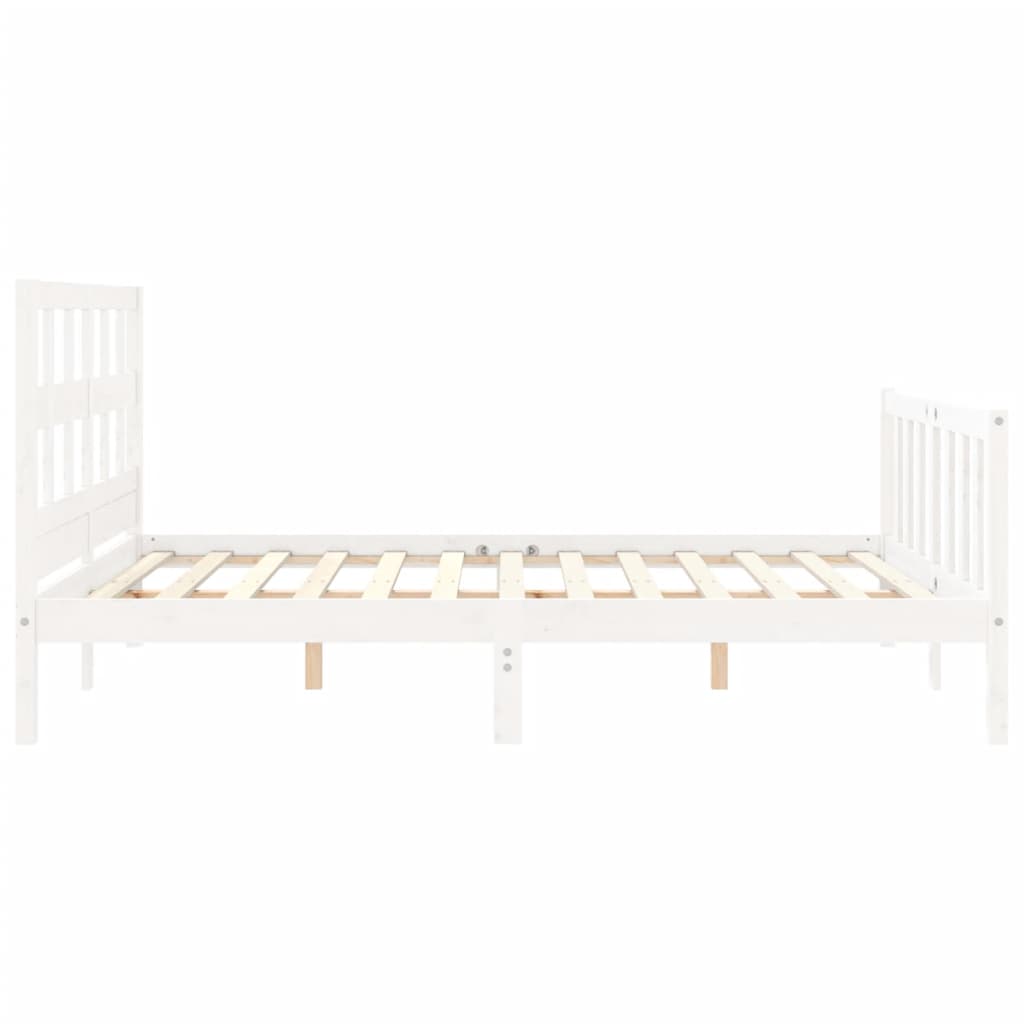 vidaXL Estructura de cama matrimonio con cabecero madera maciza blanco