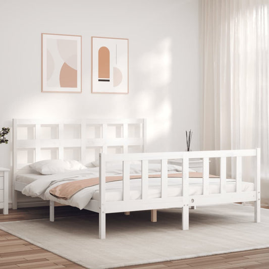 vidaXL Estructura de cama matrimonio con cabecero madera maciza blanco