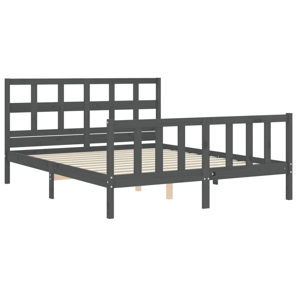 vidaXL Estructura de cama matrimonio con cabecero madera maciza gris