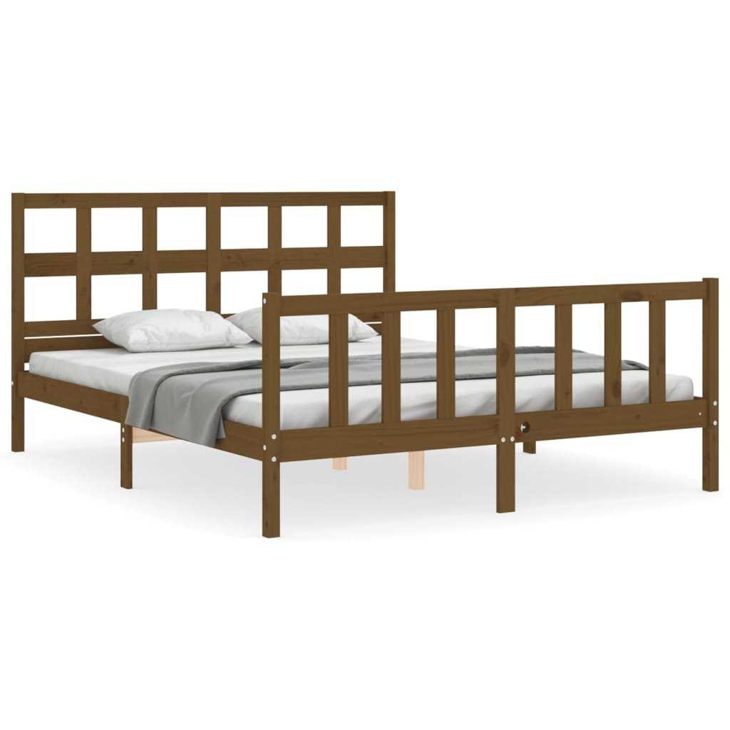 vidaXL Estructura de cama matrimonio con cabecero madera marrón miel