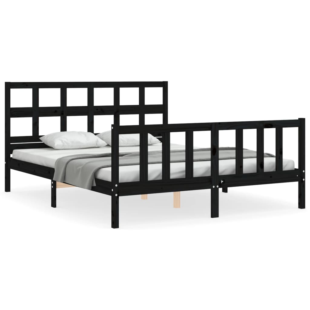 vidaXL Estructura cama de matrimonio con cabecero madera maciza negro