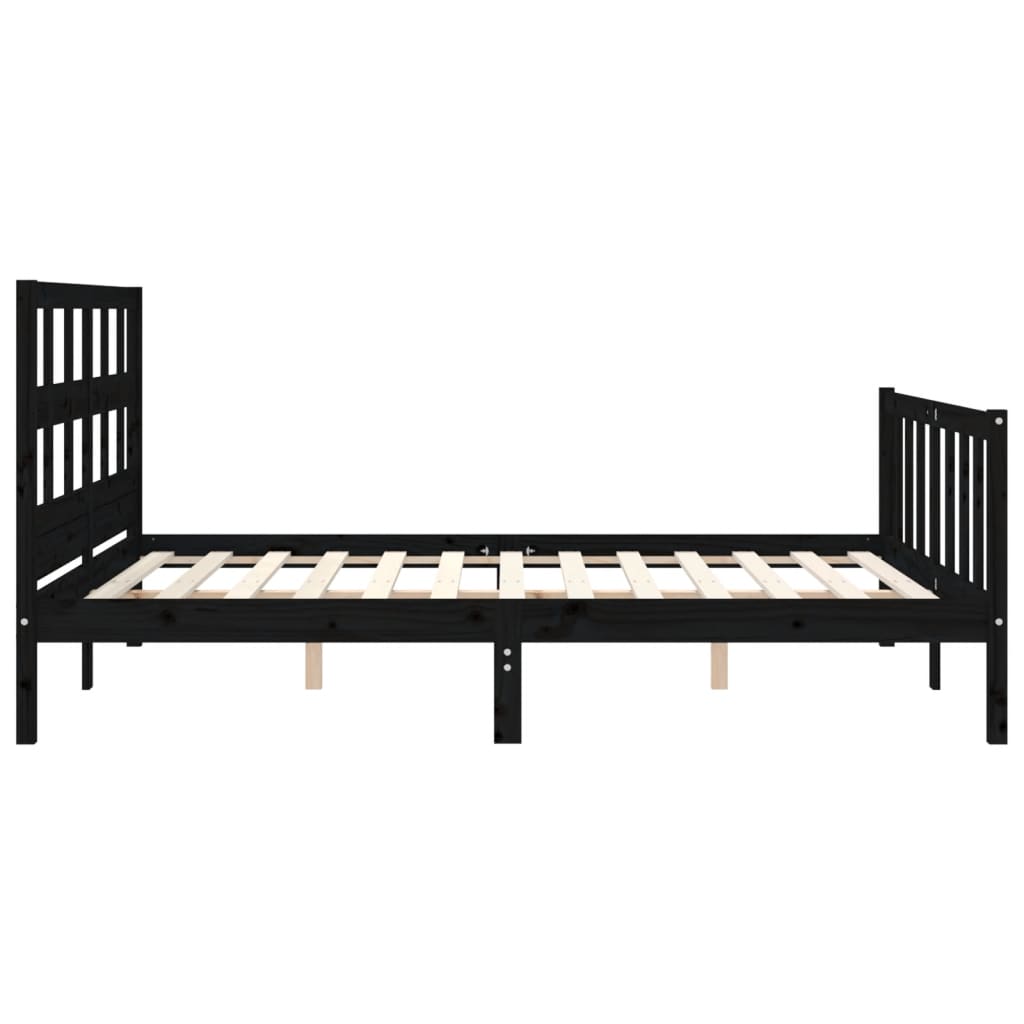 vidaXL Estructura cama de matrimonio con cabecero madera maciza negro