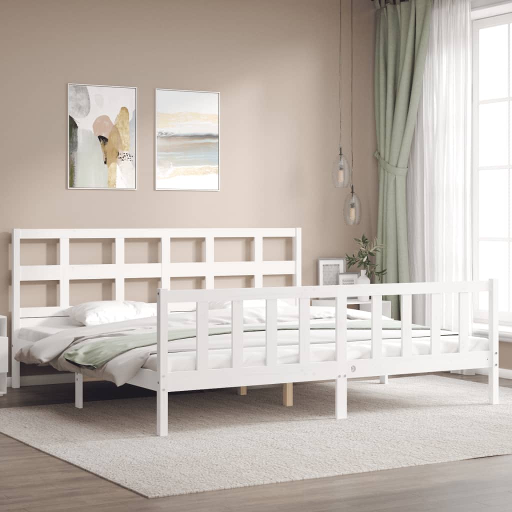 vidaXL Estructura cama de matrimonio con cabecero madera maciza blanco