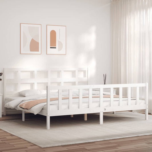 vidaXL Estructura cama de matrimonio con cabecero madera maciza blanco