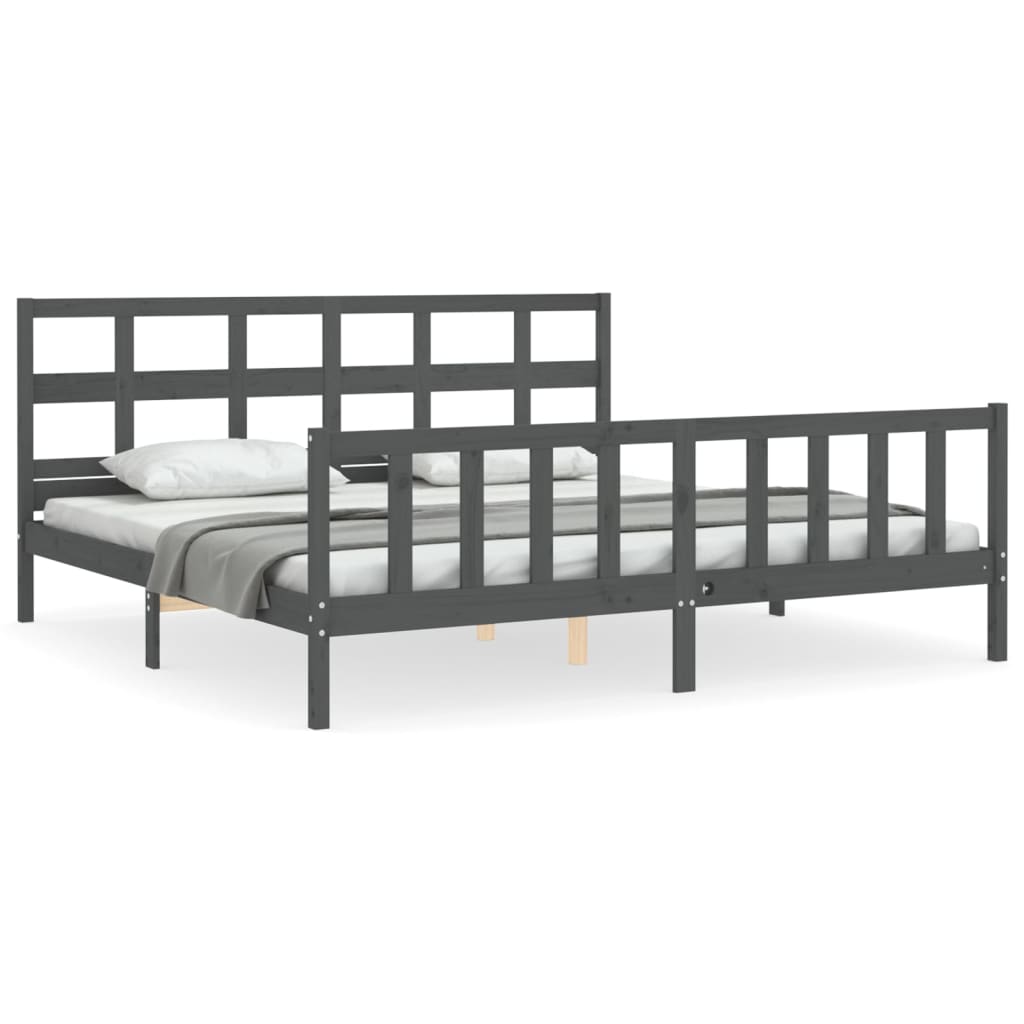 vidaXL Estructura de cama con cabecero madera maciza gris 200x200 cm