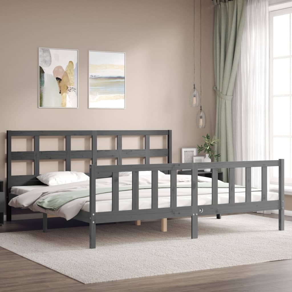 vidaXL Estructura de cama con cabecero madera maciza gris 200x200 cm