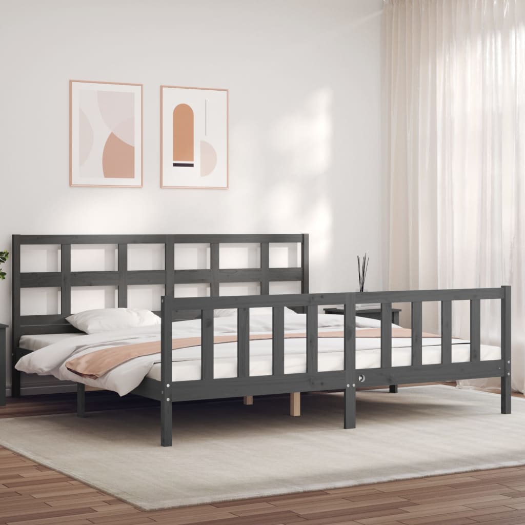 vidaXL Estructura de cama con cabecero madera maciza gris 200x200 cm