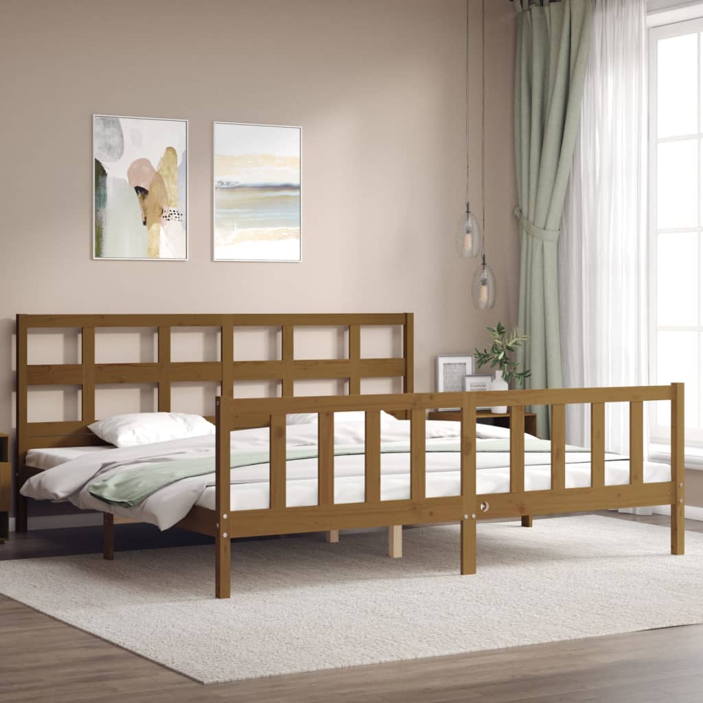 vidaXL Estructura cama y cabecero madera maciza marrón miel 200x200 cm