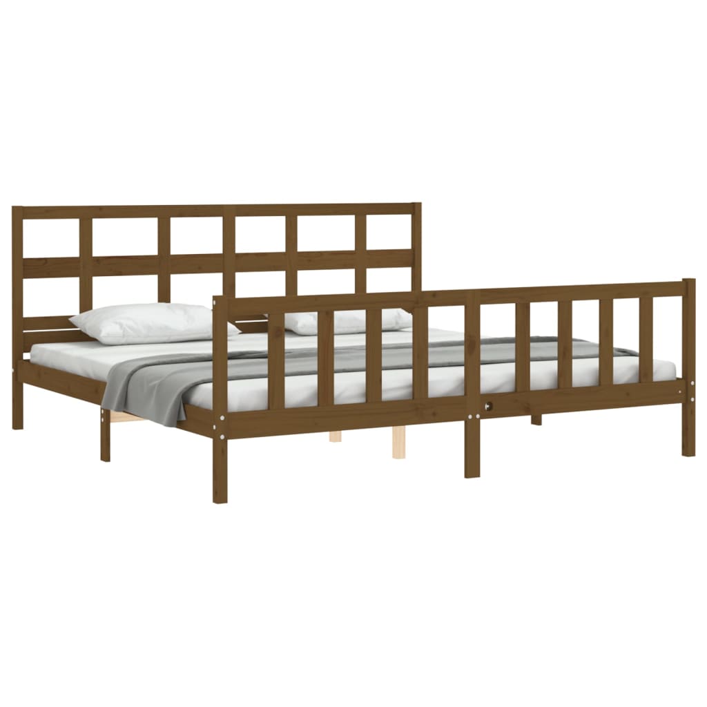 vidaXL Estructura cama y cabecero madera maciza marrón miel 200x200 cm