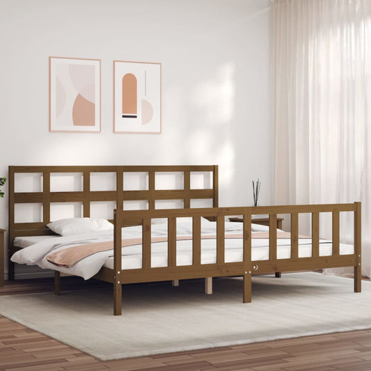 vidaXL Estructura cama y cabecero madera maciza marrón miel 200x200 cm