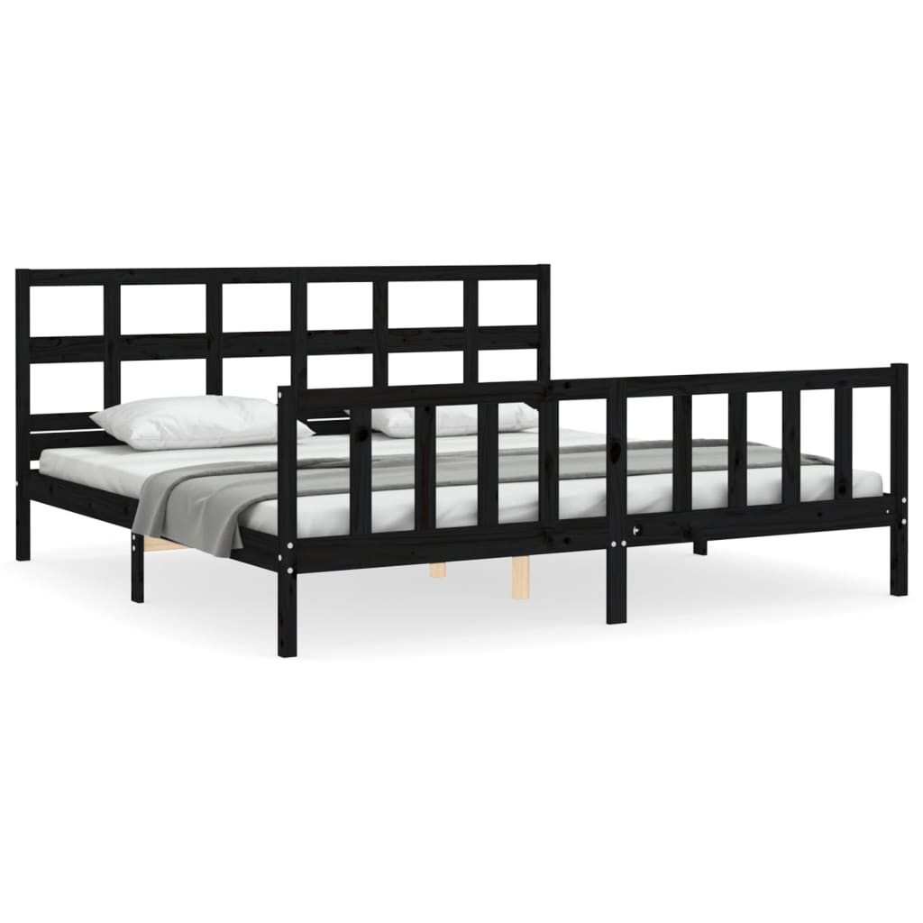 vidaXL Estructura de cama con cabecero madera maciza negro 200x200 cm