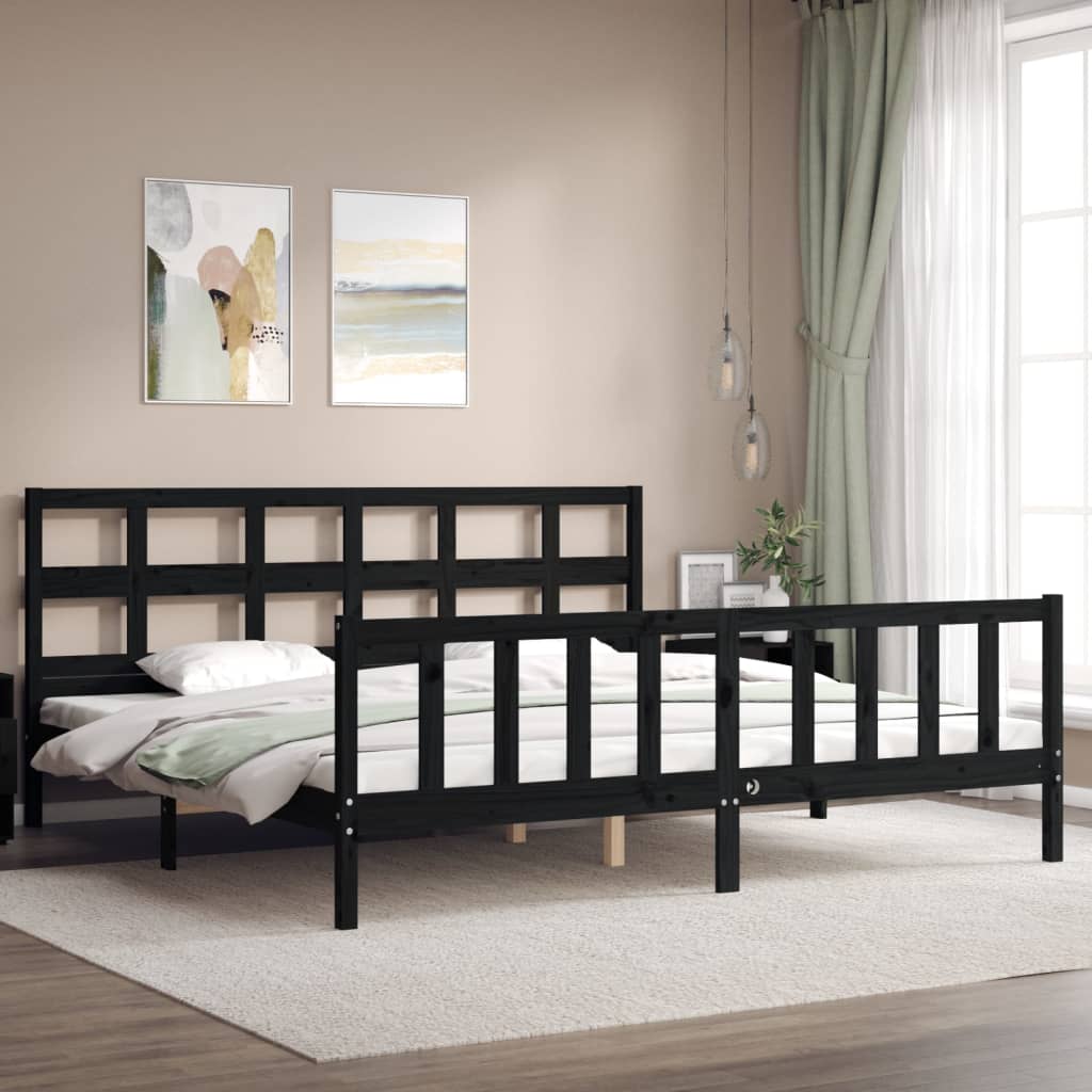 vidaXL Estructura de cama con cabecero madera maciza negro 200x200 cm