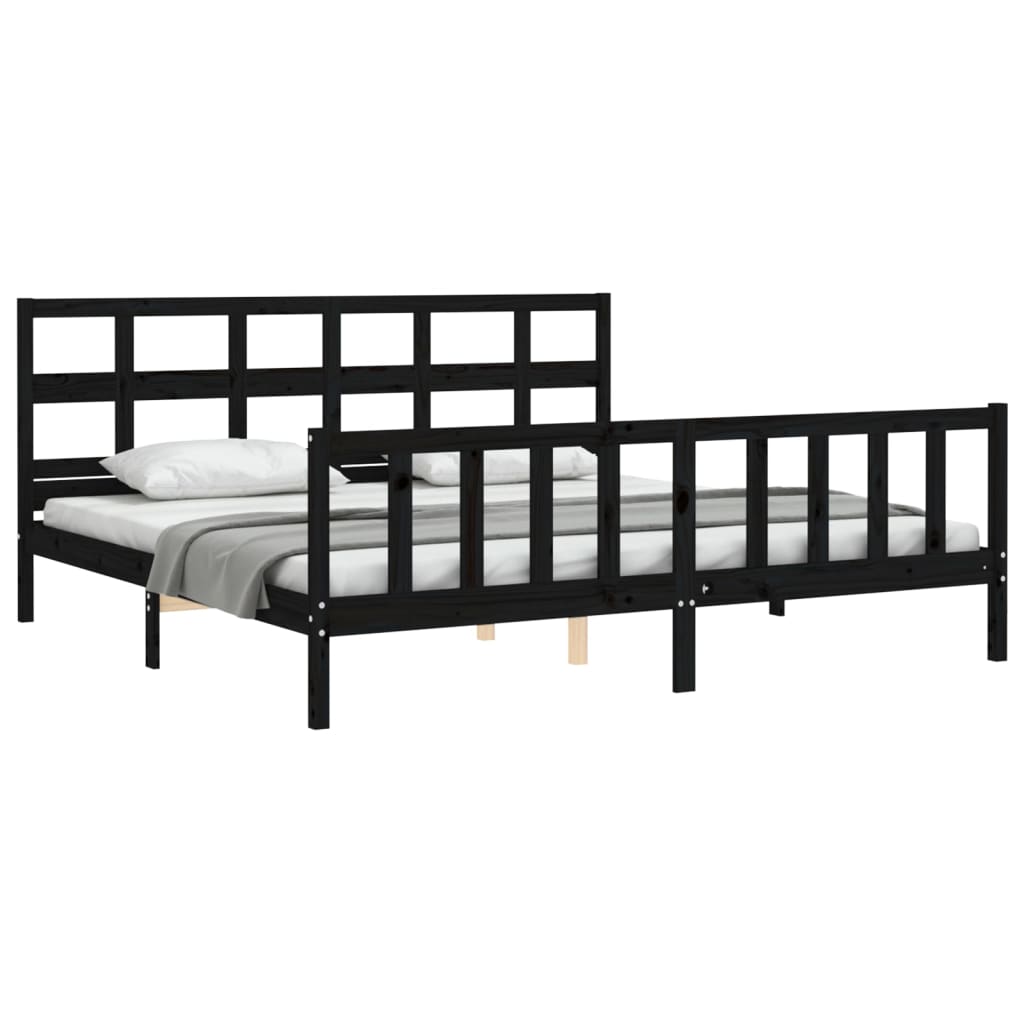 vidaXL Estructura de cama con cabecero madera maciza negro 200x200 cm