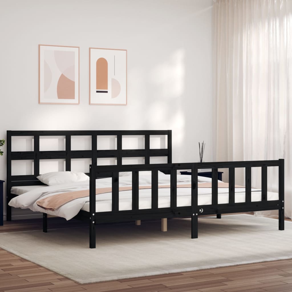 vidaXL Estructura de cama con cabecero madera maciza negro 200x200 cm