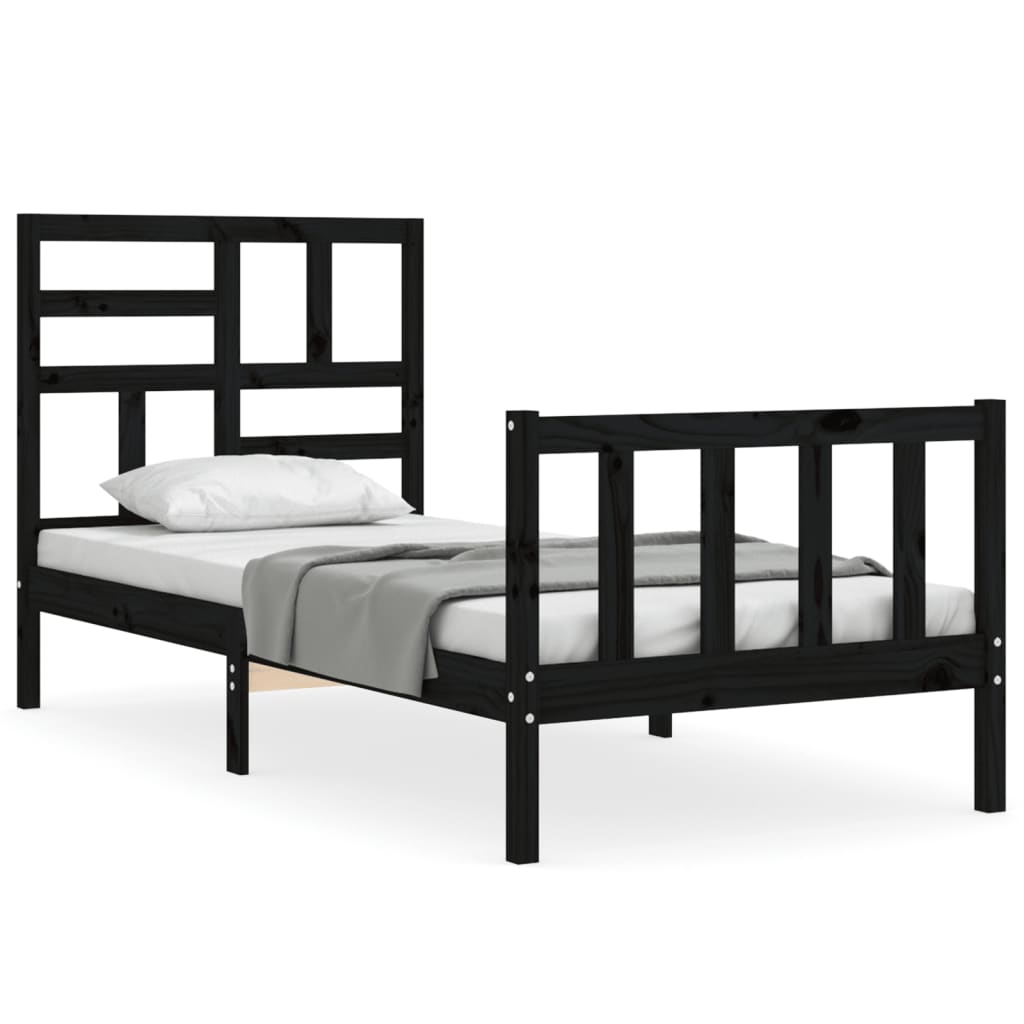 vidaXL Estructura de cama individual con cabecero madera maciza negro