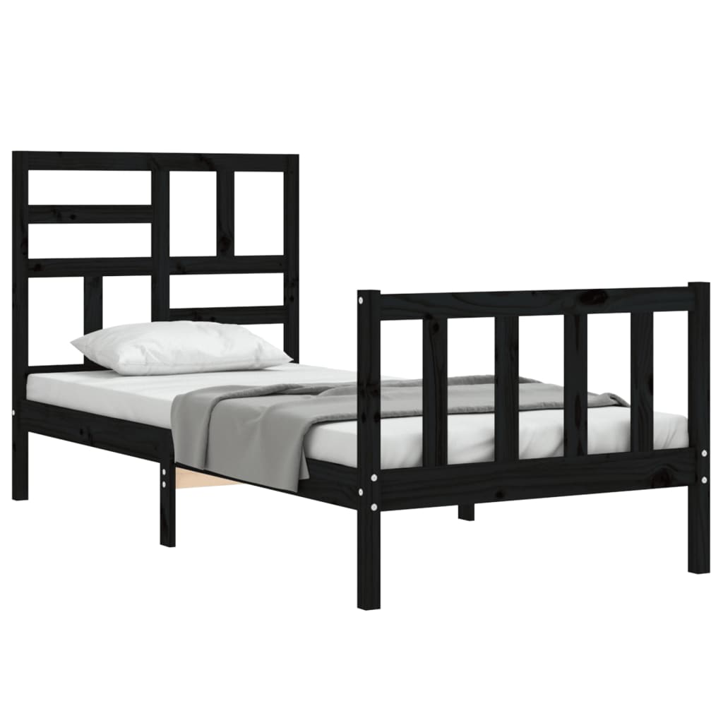 vidaXL Estructura de cama individual con cabecero madera maciza negro