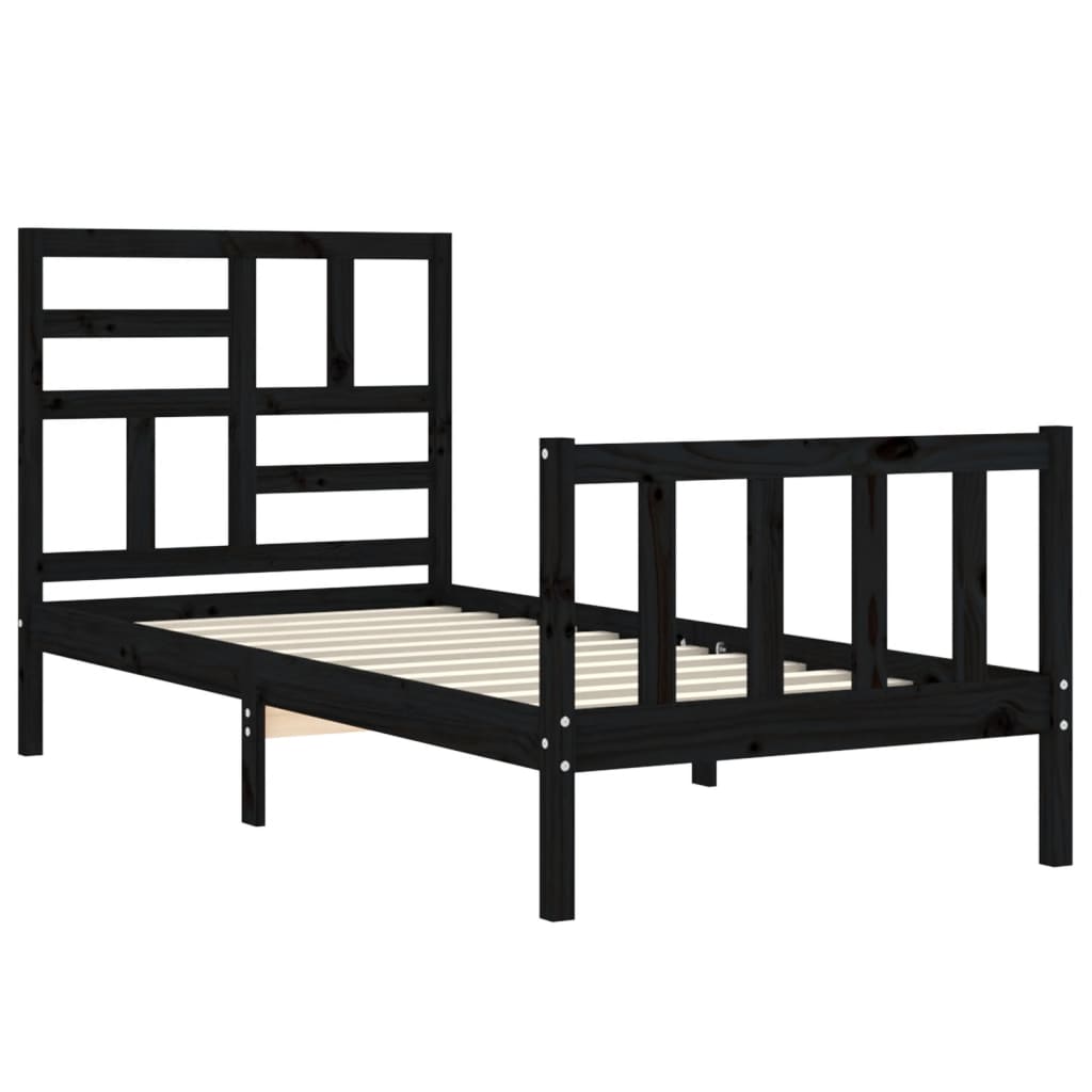 vidaXL Estructura de cama individual con cabecero madera maciza negro