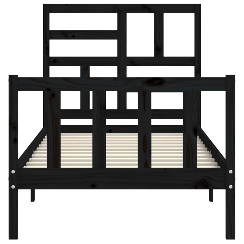 vidaXL Estructura de cama individual con cabecero madera maciza negro